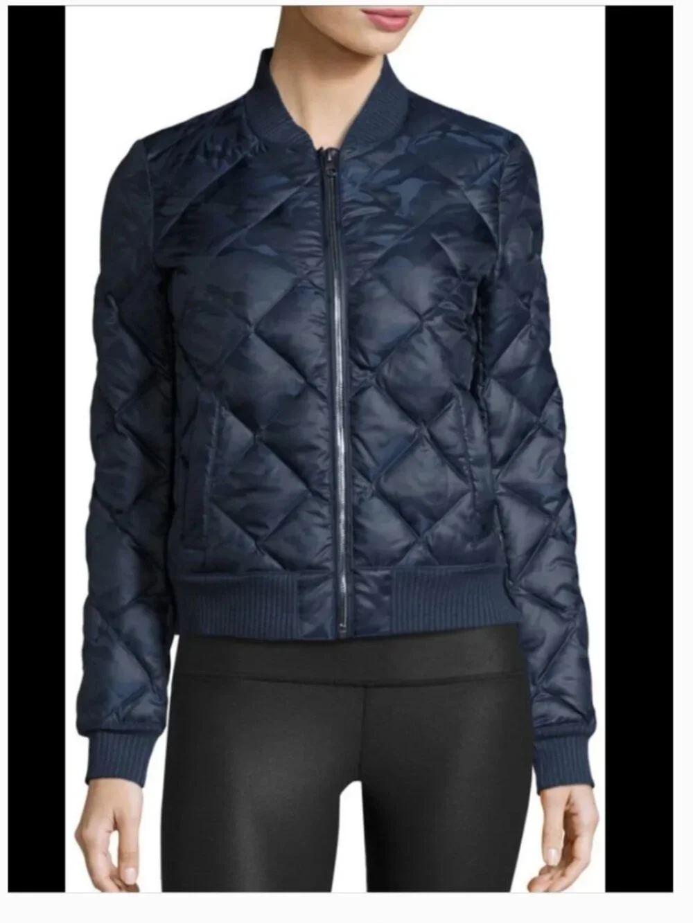 Alo Yoga Idol Quilted Bomber Jacket Down Puffer Navy Blue Camo Size XS